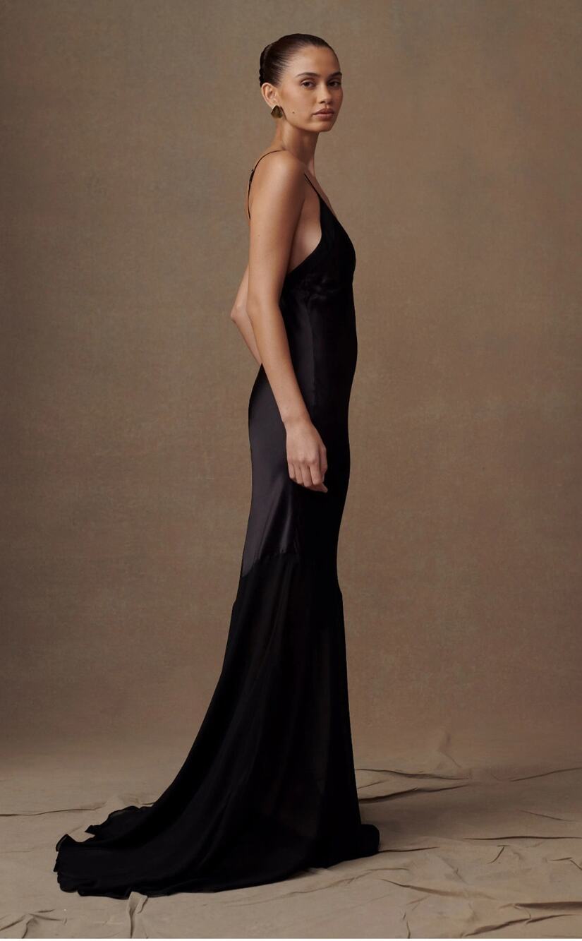 Meshki Evelyn Iridescent Satin Maxi Dress